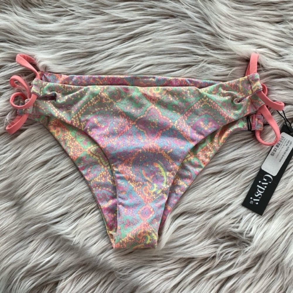 NWT Gypsy05 Sand Strappy Tie Dye Boho Bikini Bottoms Maurya Neon Multi Small